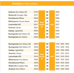 Overton 76 Bus Sunday Timetable